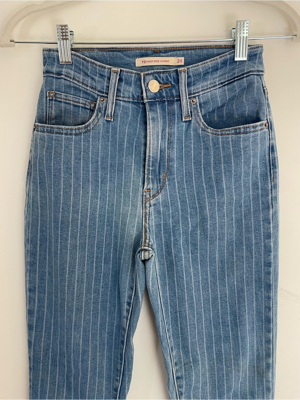 Levi's 721 High-Rise Skinny Pinstripe Jeans - Medium Blue, Size 24